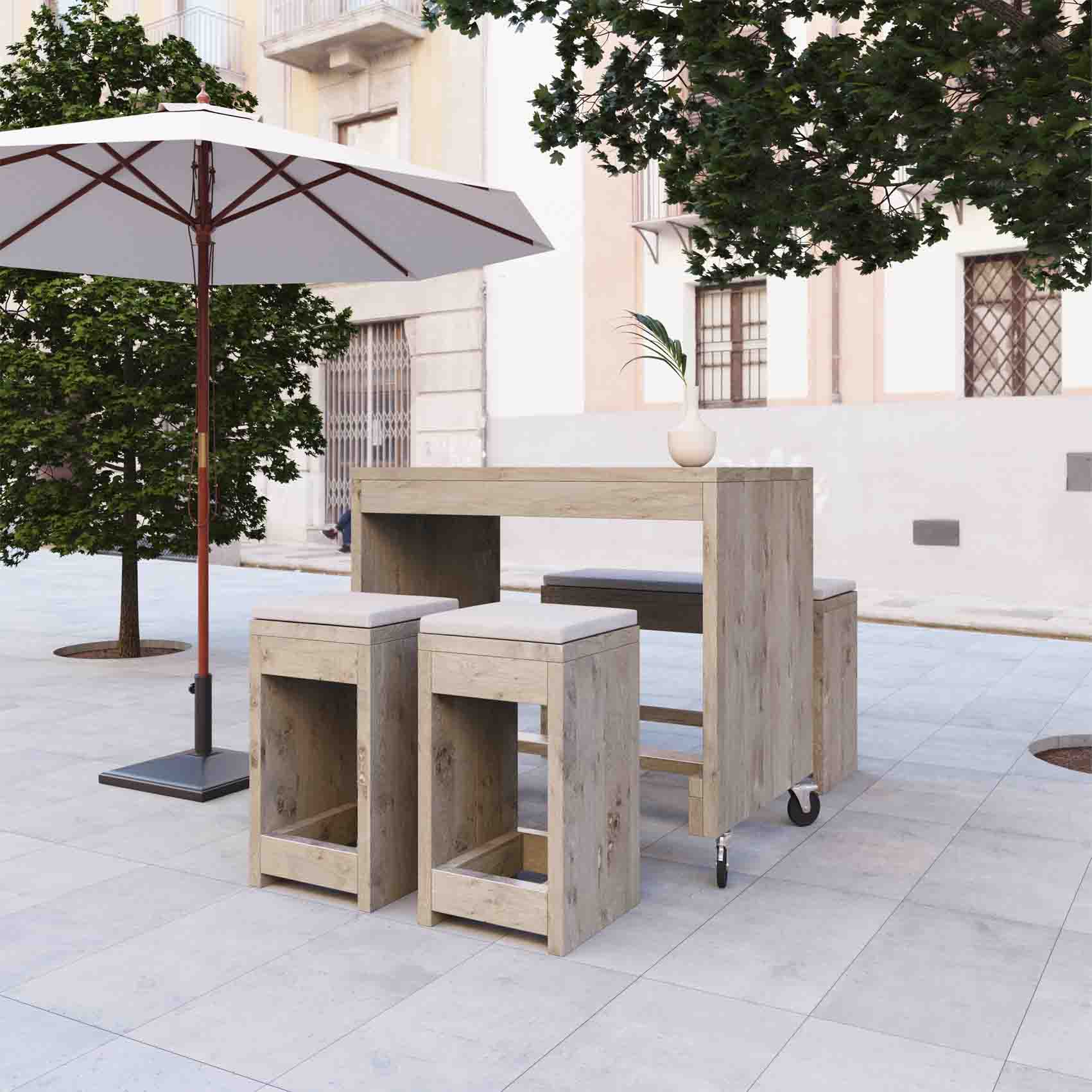 Stehtisch Garnitur - Bar Set  "BRINDISI" im Bauholz Stil 