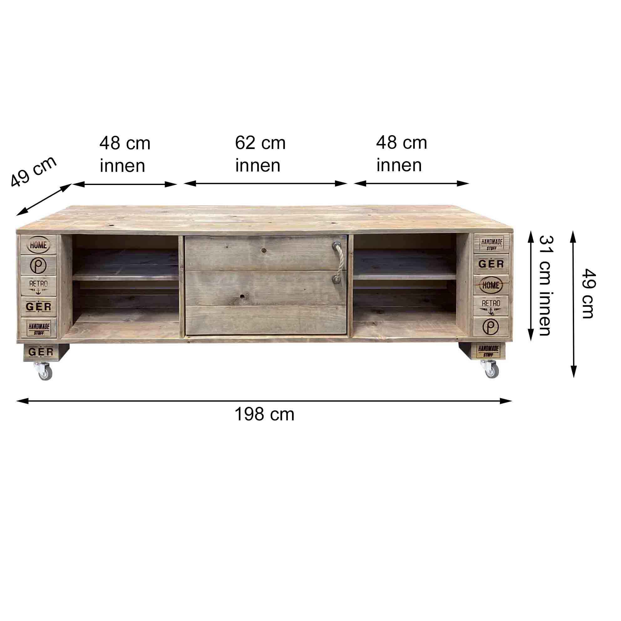 Palettenmöbel  Sideboard, Kommode, TV-Board "KAPALUA 198 cm"