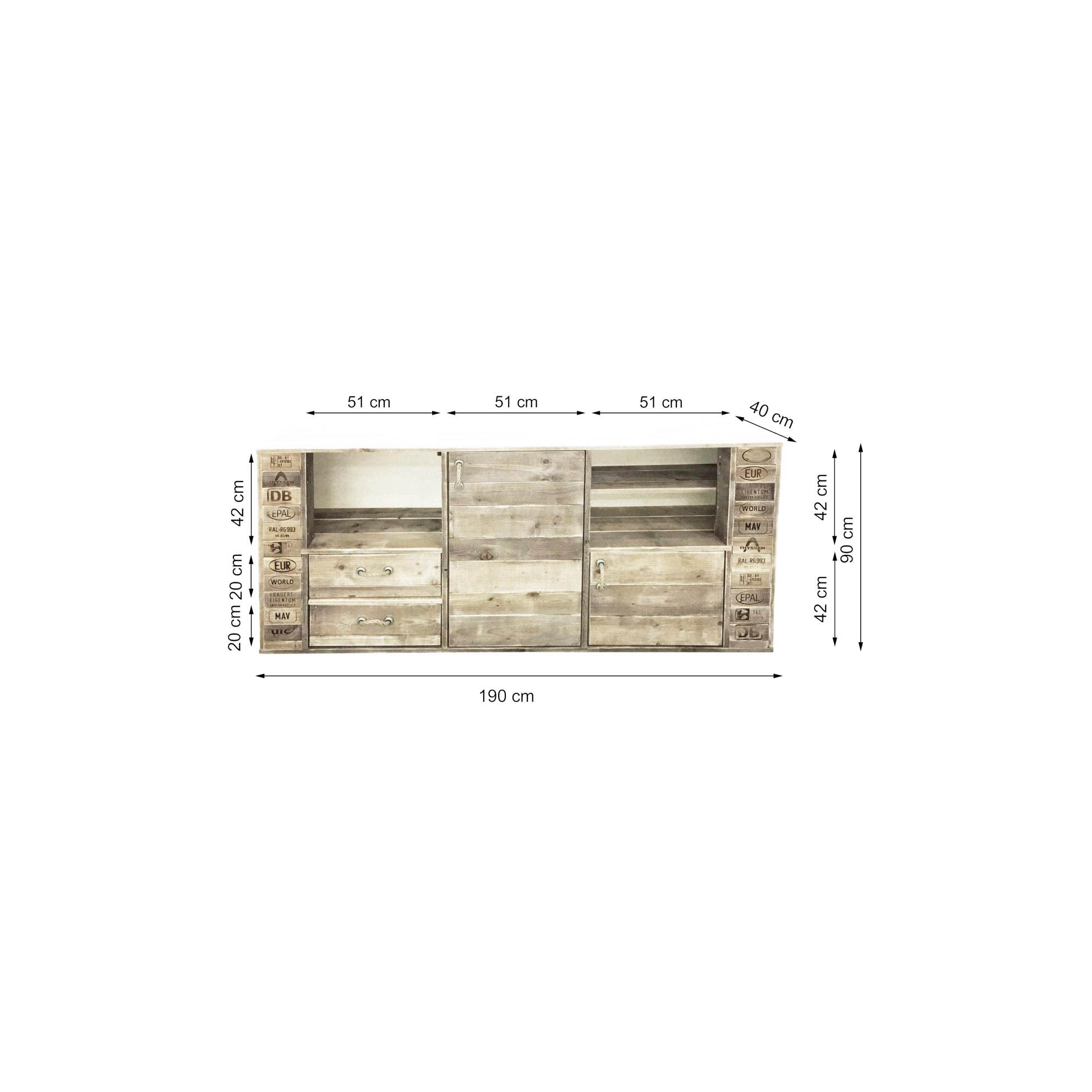 Palettenmöbel: Großes Highboard "SANASANA"