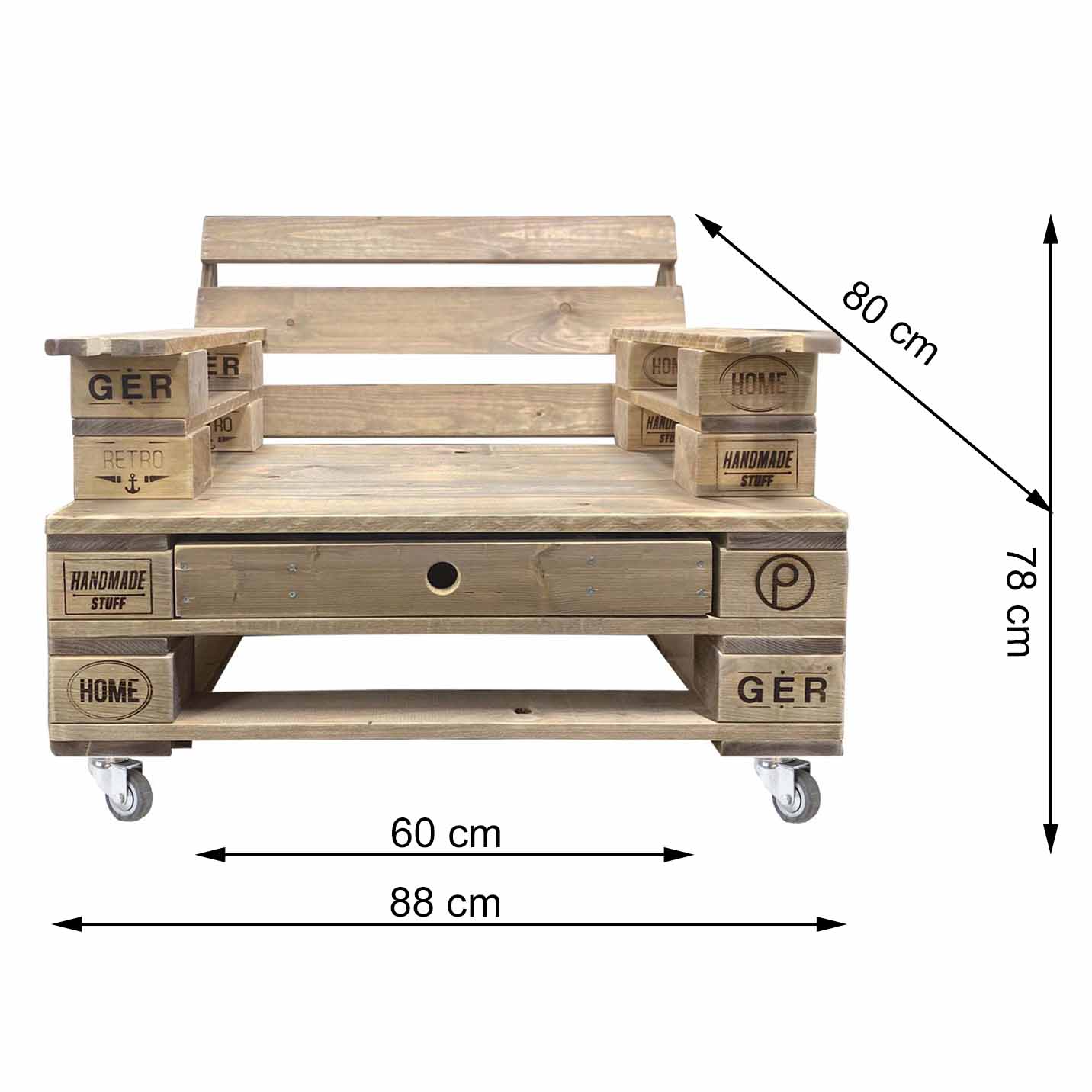 Palettenmöbel Lounge-Sessel "EL TRONO" mit Schubfach