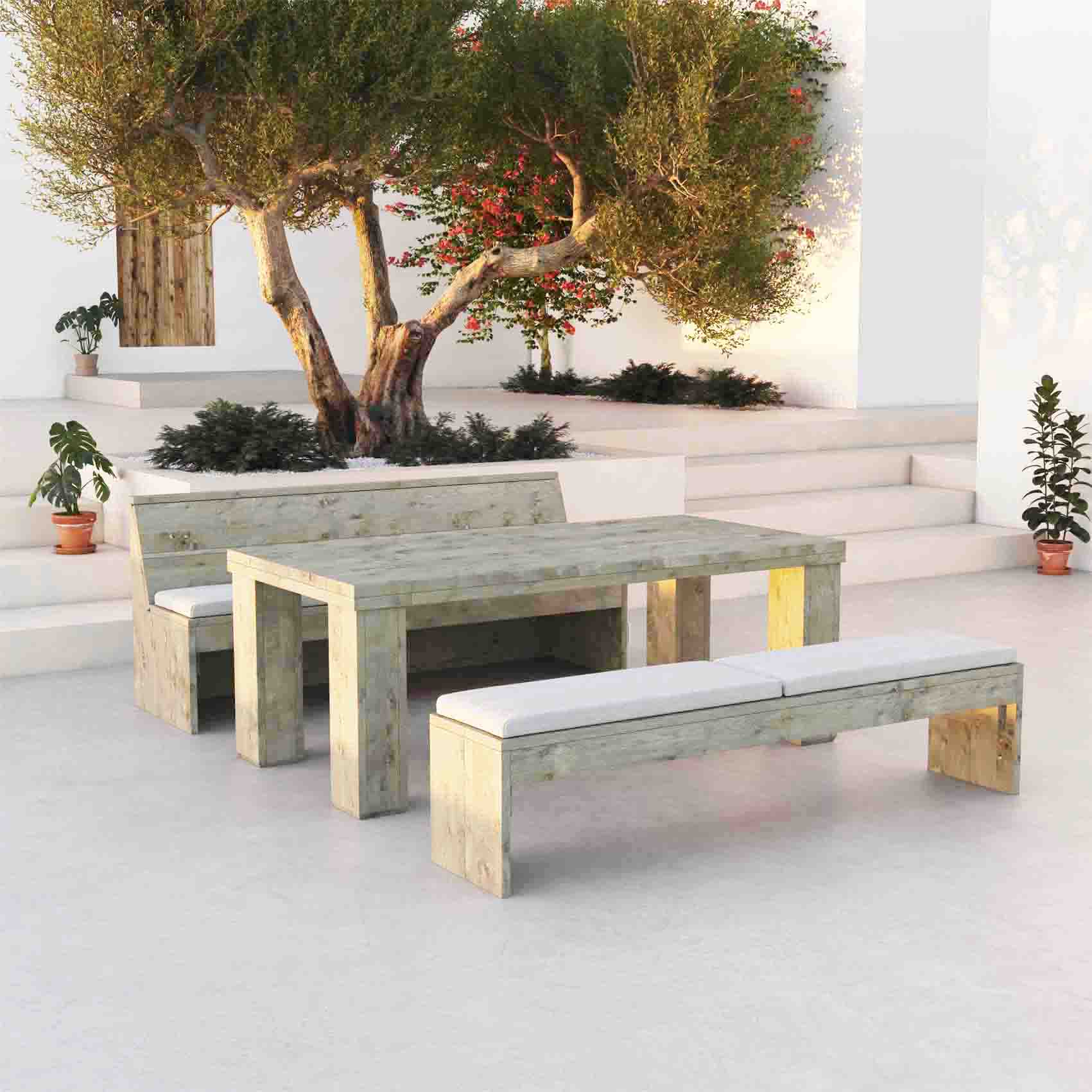 Esstisch Garnitur - Garten Garnitur "RICCIONE" im Bauholz Stil Esstisch Garnitur - Garten Garnitur "RICCIONE" im Bauholz Stil