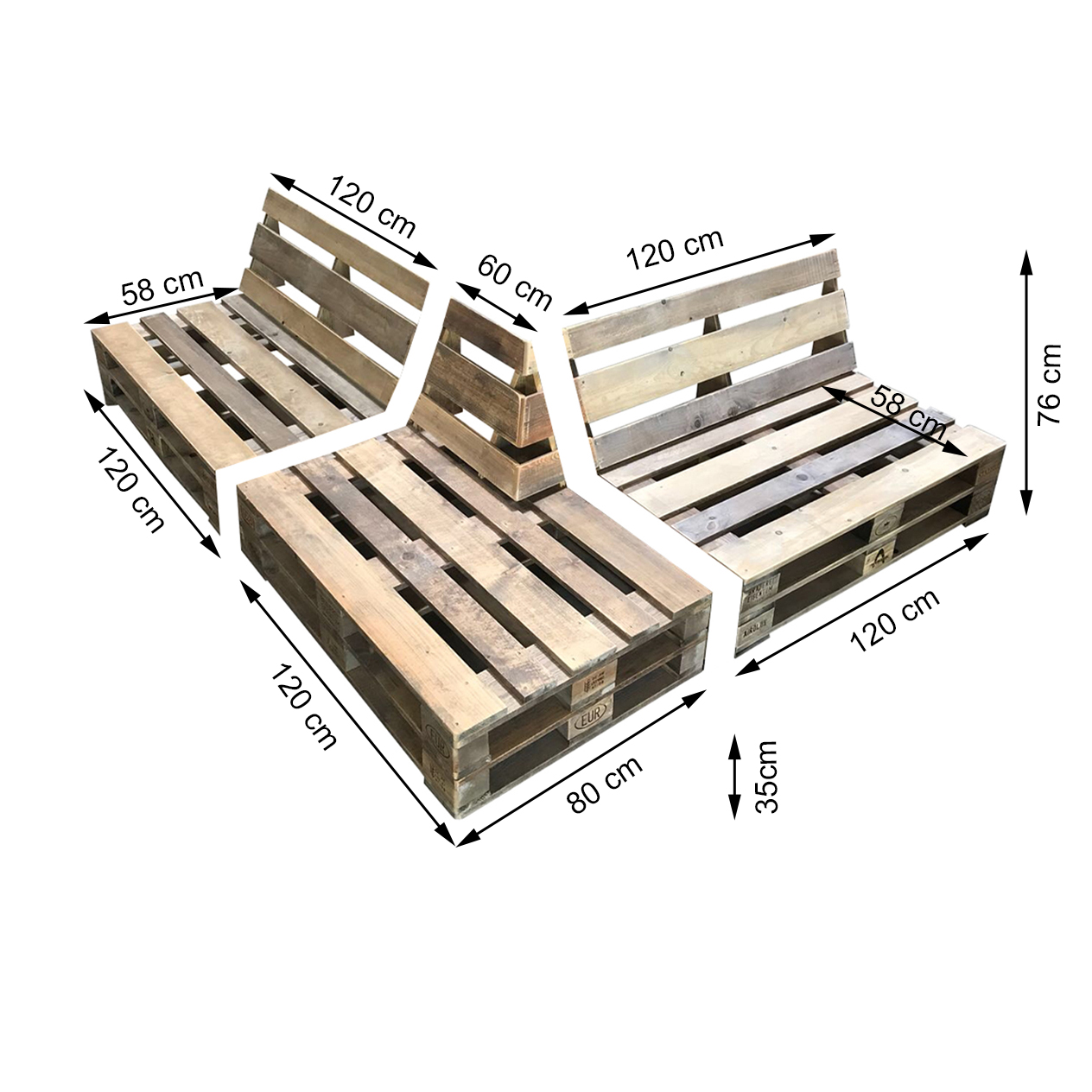 Paletten Sofa - Lounge- Kombination "PERTHONE- Corner"